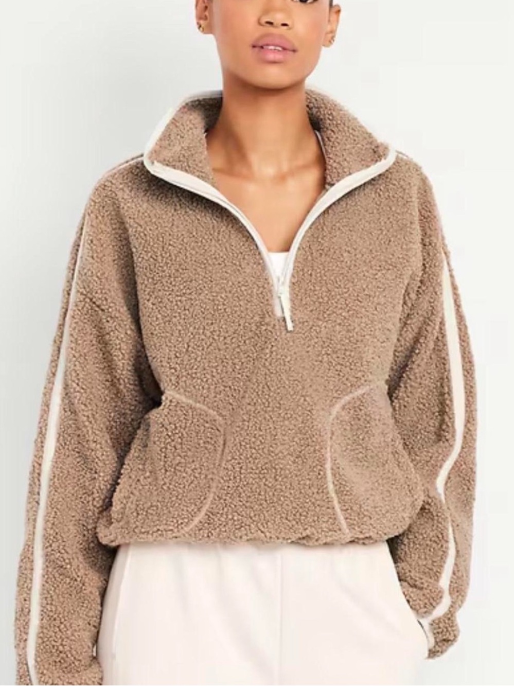 Old Navy Cozy Half-Zip Teddy Brown Sherpa Pullover Jacket